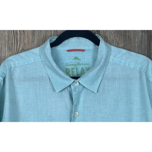 Tommy Bahama RELAX Button Up Shirt Men XL Linen Long Sleeve Blue Beach Nautical - Picture 2 of 12